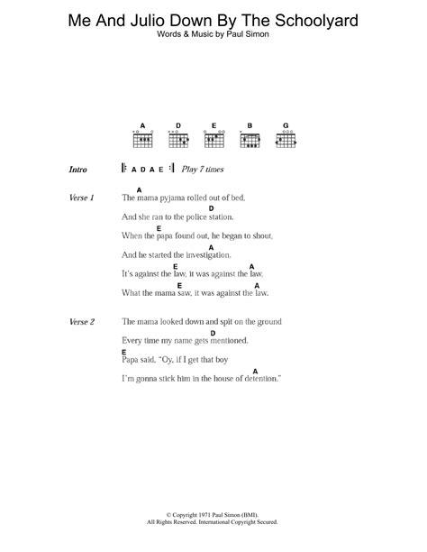 Me And Julio Down By The Schoolyard by Paul Simon - Guitar Chords ...
