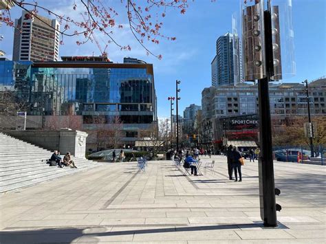 Construction detour ended: Robson Square's new street-level plaza now ...