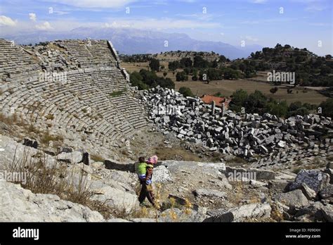 View of ancient theatre ruins, Selge, Pisidia, Turkey Stock Photo - Alamy