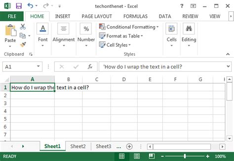 MS Excel 2013: Wrap text in a cell