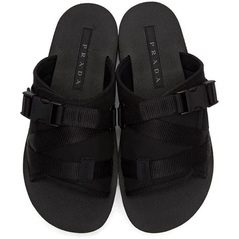 Prada Synthetic Black Nylon Tech Slides for Men - Lyst