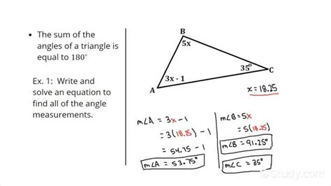 Writing an Equation to Find Angle Measures of a Triangle Given Angles ...