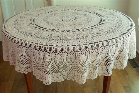 Handmade Crocheted Pineapple Tablecloth 70 inch Round Natural