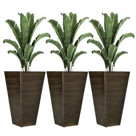 Outsunny Set of 3 Tall Outdoor Planters w/ Drainage Holes, Plug, Brown ...