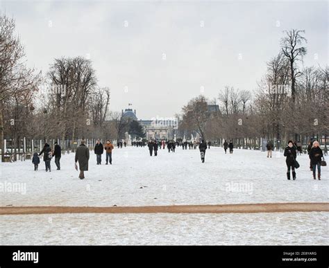 Tuileries Garden with snow during winter season , Paris, France Stock Photo - Alamy