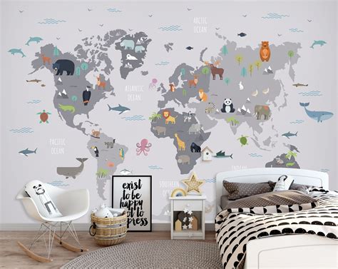 Lion Panda World Map 154 Wallpaper Mural Self Adhesive Peel | Etsy