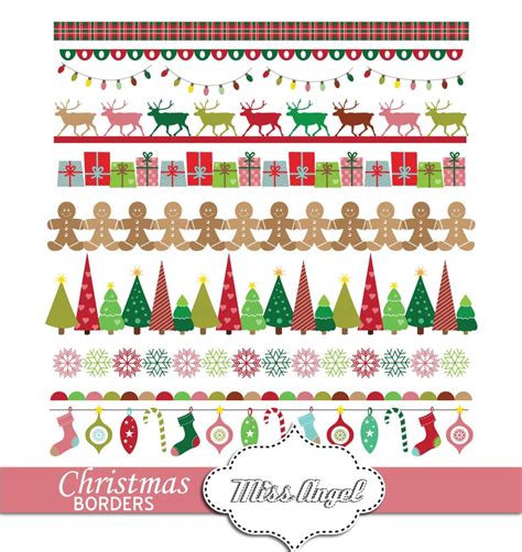 Digital Christmas Borders Clip Art, Red Green Blue. Small Commercial ...