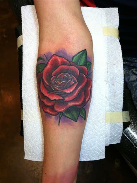 David Meek Tattoos: Illustrative Custom Color Rose Forearm Tattoo