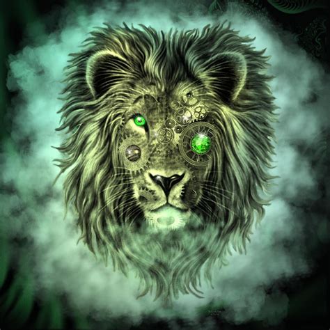 Abstract Digital Art - Emerald Steampunk Lion King by Artful Oasis in 2021 | Steampunk wall art ...