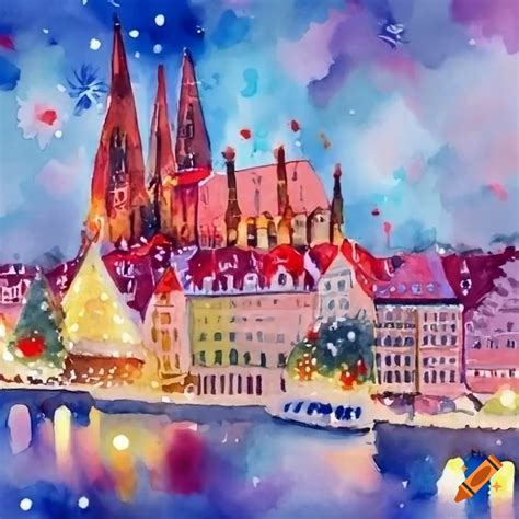 Festive watercolor christmas card in regensburg on Craiyon