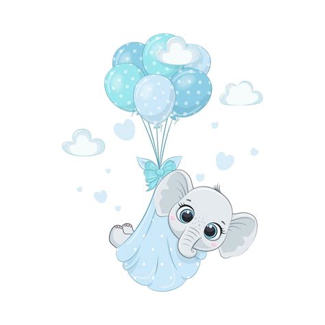 Cute baby elephant in diapers on the balloons. 3293051 Vector Art at ...