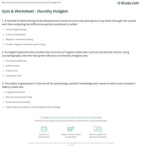 Quiz & Worksheet - Dorothy Hodgkin | Study.com