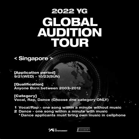 YG Entertainment Audition In Singapore This November 2022