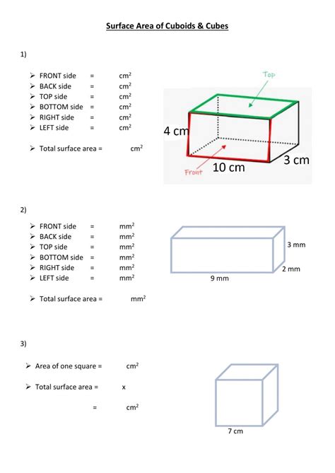 Surface Area Cuboids Cubes Worksheet - ShapesWorksheets.com