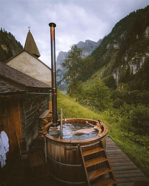 Swiss Chalet complete with wood-stove heated hot tub. http://ift.tt/2yWnxbf Spa Design, House ...