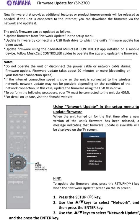 Yamaha User Firmware Update Procedure YSP 2700 Installation Manual YSP2700 E