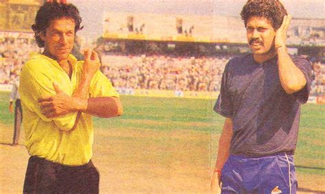 Imran Khan and Kapil Dev at the toss, 1987: Pakistan's first ever test ...