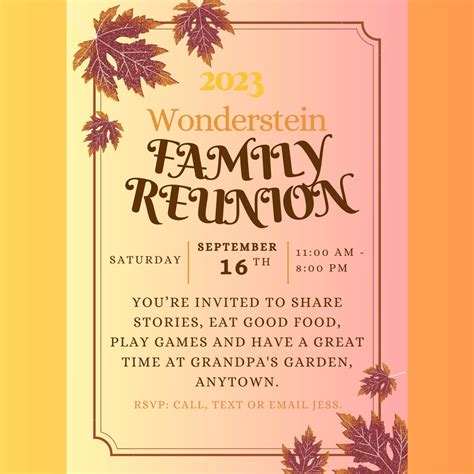 EDITABLE Modern Fall Family Reunion Invitation Template Family Reunion Invite Family Gathering ...