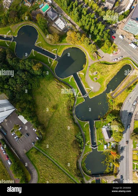 Aerial view of Forth and Clyde Canal at Maryhill Locks in Maryhill ...