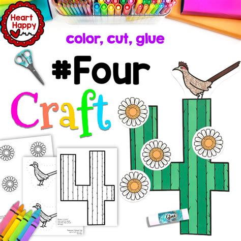 Number Four Craft, Kids Printable Craft Template, Number Recognition, Homeschool, Teachers ...