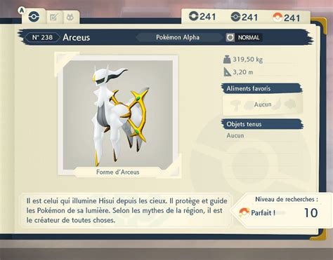 RPG Soluce - Soluces - Legendes Pokemon : Arceus - Pokedex - 238 Arceus