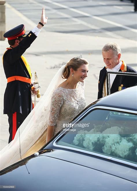 Princess Stephanie of Luxembourg is seen after the wedding ceremony ...