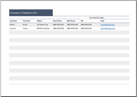Customer Contact List Template for Excel | Excel Templates