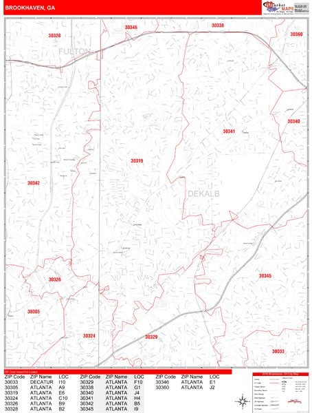 Brookhaven Georgia Wall Map (Red Line Style) by MarketMAPS