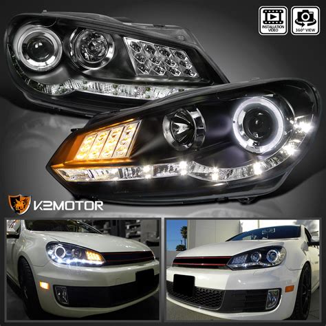 For 2009-2012 VW Golf GTI MK6 Black LED Halo Projector Headlights PAIR ...