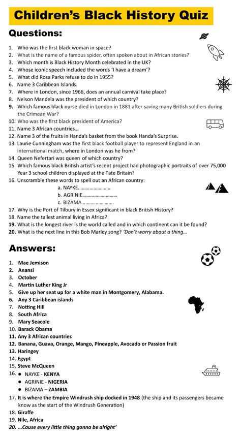 Free Printable Black History Trivia Questions And Answers