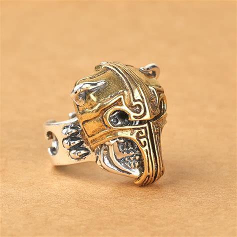 Mens Sterling Silver Gladiator Skull Ring - VVV Jewelry