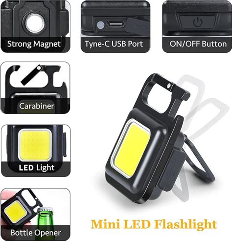 Beecool Rechargeable Keychain Flashlight | Mini Led USB Keychain Light