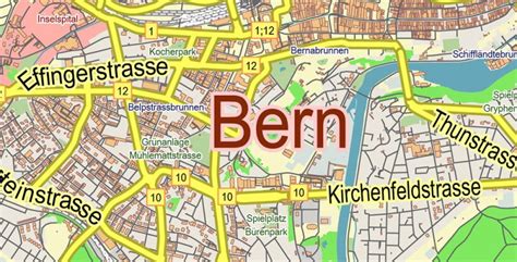 Bern Switzerland Map Vector City Plan Low Detailed (for small print size) Street Map editable ...