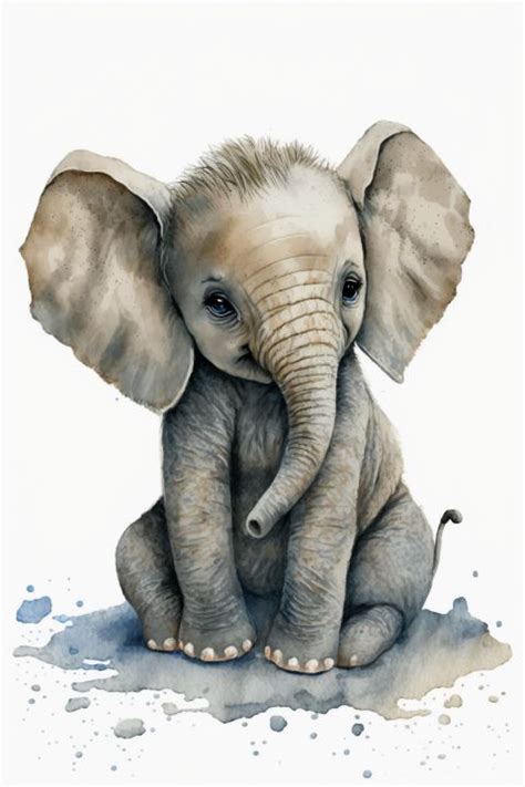 Little Elephant Painting - amit - Digital Art & AI, Animals, Birds, & Fish, Elephants - ArtPal