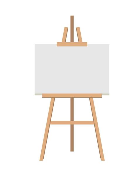 Realistic paint desk with blank white canvas. Wooden easel and a sheet ...