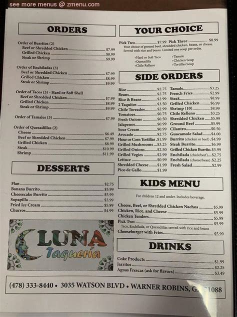 Online Menu of Luna Taqueria Restaurant, Warner Robins, Georgia, 31093 - Zmenu