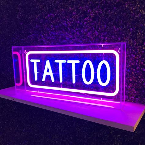 Neon slogan sign for sale | Bespoke neon lights from Neon Works | TATTOO – acrylic box | Neon Works