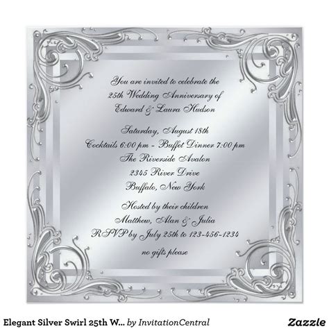 Elegant Silver Swirl 25th Wedding Anniversary Invitation | Zazzle | Hochzeitstag geschenk ...