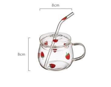 Kawaii Strawberry Glass Water Cup With Straw With Lid SS1846 - SpreePicky FreeShipping ...