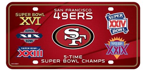 San Francisco 49ers 5X Super Bowl Champions Aluminum License Plate Tag ...