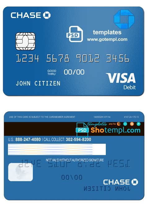 USA Chase bank Visa Debit Card template in PSD format, fully editable