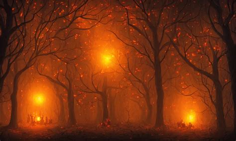 Scary dark forest, glowing pumpkins under a tree, | Stable Diffusion ...