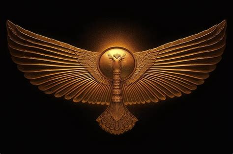 Premium AI Image | Ancient golden wings symbol isolated on dark background Illustration of an ...