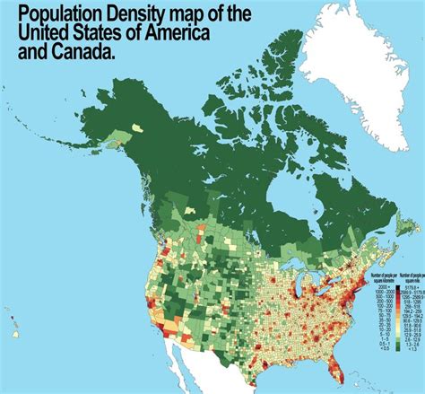 Population Density map of the United States of America and Canada ...