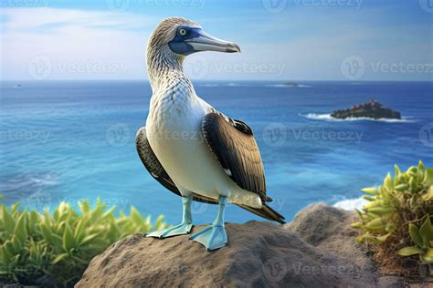 AI generated The rare blue-footed booby rests on the beach. AI ...