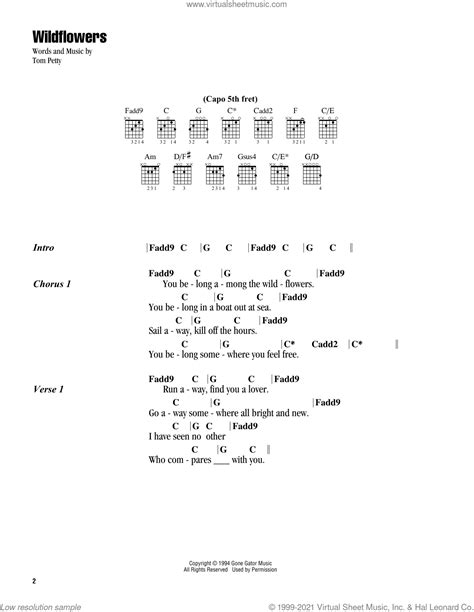 Wildflowers sheet music for guitar (chords) (PDF)