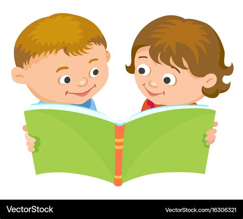 Cartoon kids reading book Royalty Free Vector Image