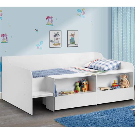 Kids Low Sleeper Bed, Happy Beds Stella Blue Wood Modern Storage Drawer ...