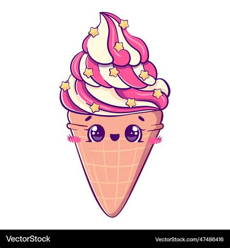 Kawaii cartoon doodle vanilla strawberry ice cream