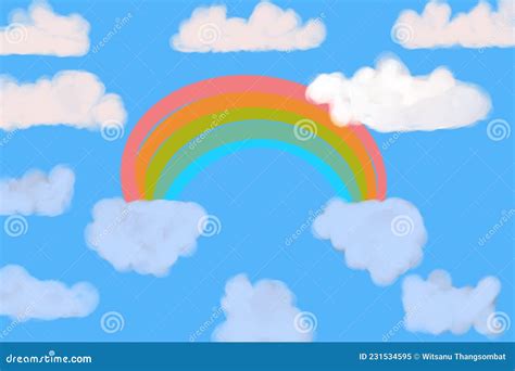 Rainbow and Sky ,Abstract Painting Background , Colorful Pretty Texture Drawing by Hand. Digital ...